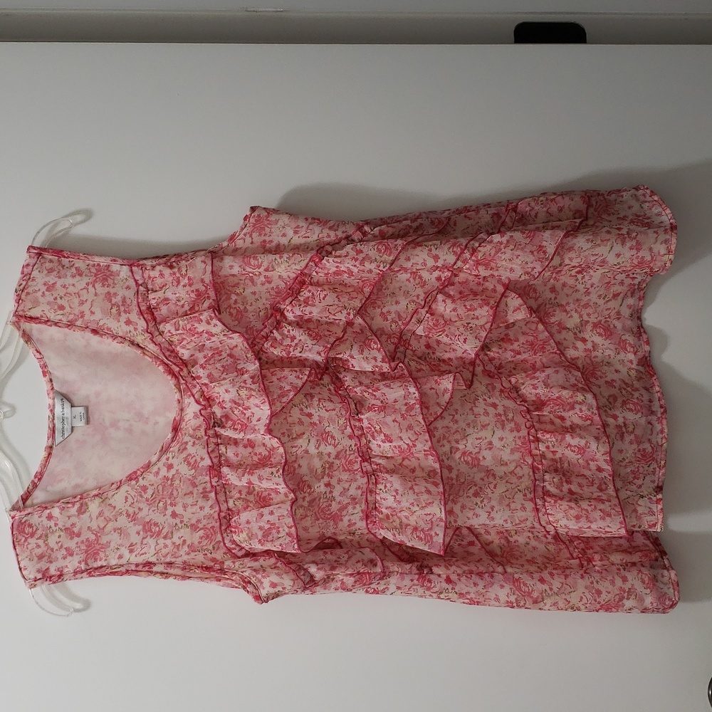 Beautiful Light and Flowy Ruffles Christopher & Banks Sleevless Floral Top
